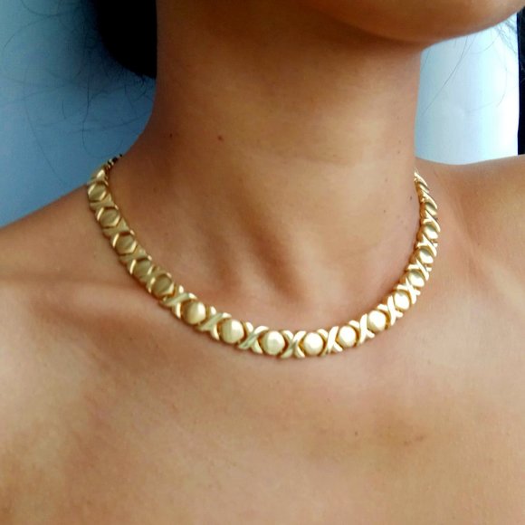 14K Yellow Gold Fine XOXO Collar Necklace, 18.36 grams - Picture 1 of 13